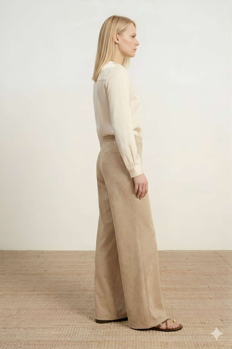 PANTALÓN DE PIERNA ANCHA COLOR BEIGE 3